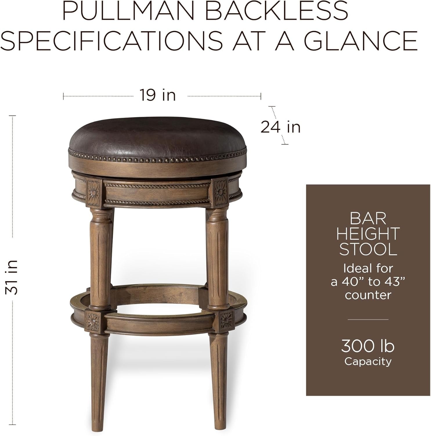 Pullman 31 Inch Tall Bar Height Upholstered Backless Barstool in Walnut Finish with Marksman Saddle Vegan Leather Cushion Seat-1