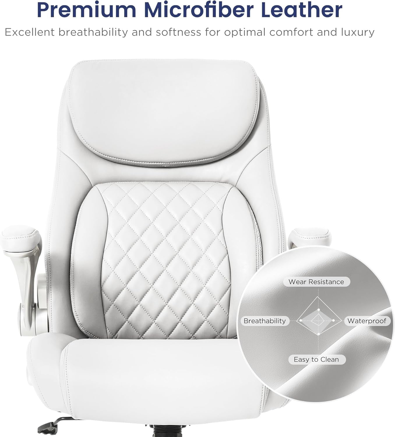 Ergonomic Office Chair Premium Microfiber Leather Adjustable Lumbar Support & Armrests, High Back Comfy Desk Gaming Chairs Executive Computer Swivel Chair Tilt Function(Posture,White)-4