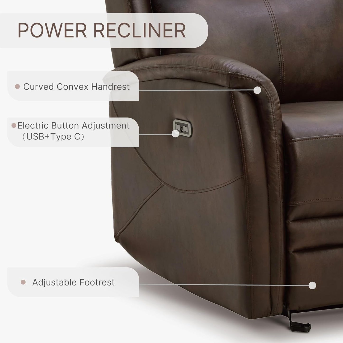 Leather Recliner Chair Faux Power Reclining Sofa Lazy Boy Electric Glider Rocking Function with Armrest USB & Type-C Ports for Living Room Bedroom Home Theater Seating-3