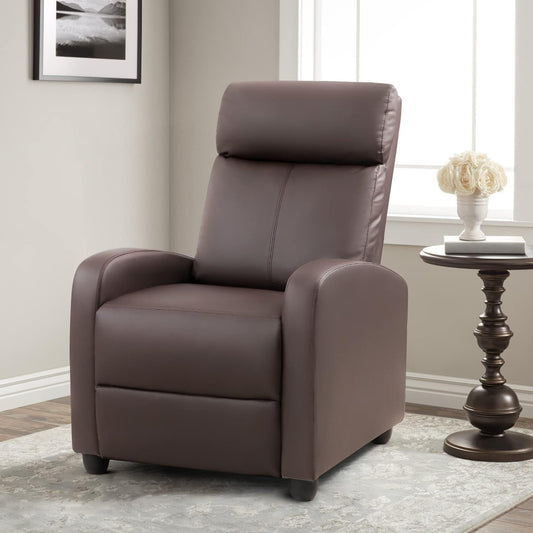 Massage Recliner Chair for Living Room Adjustable PU Leather Reclining Chair Home Theater Seating Modern Winback Single Sofa for Adults with Footrest (Leather, Brown)-0