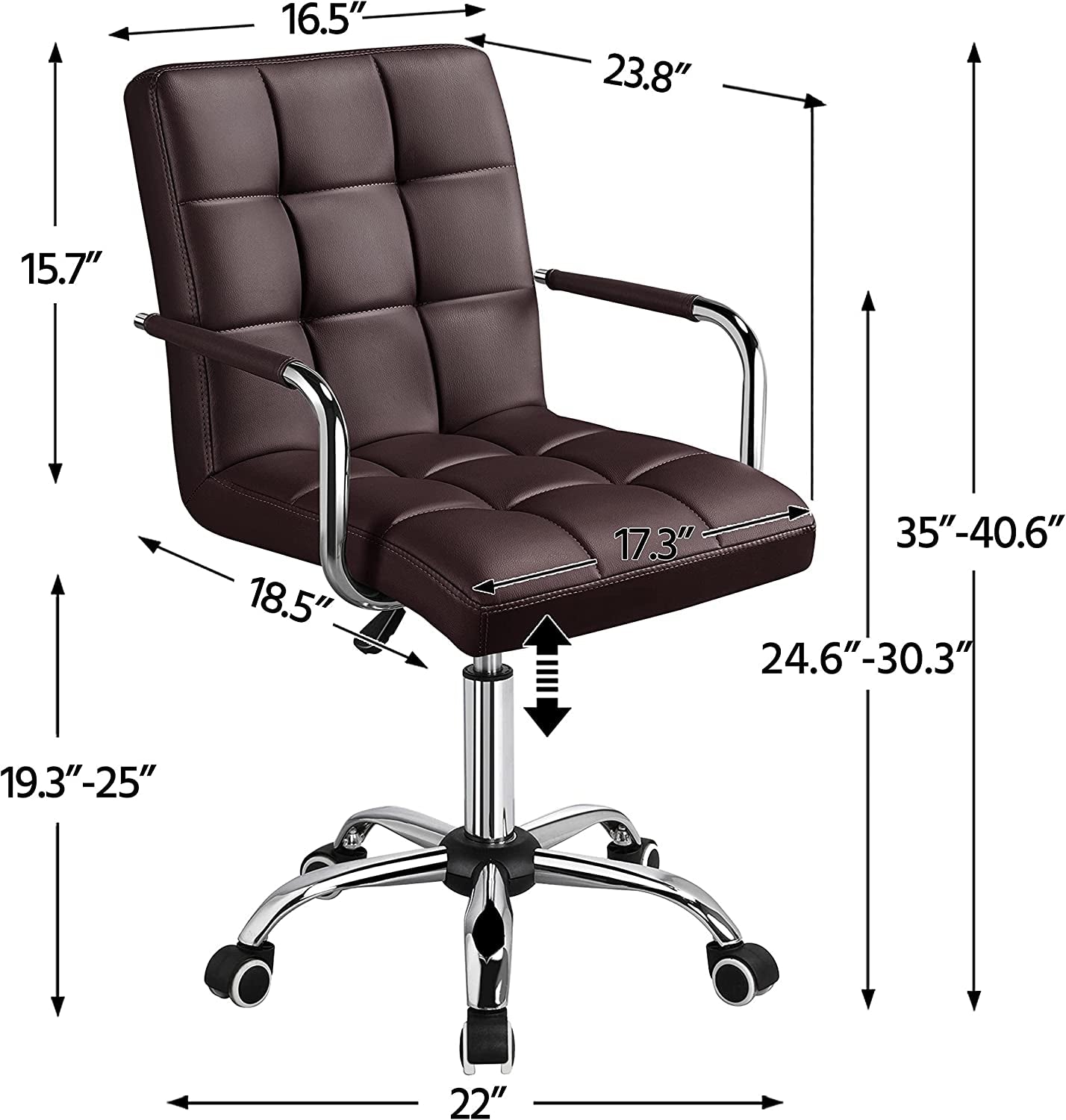 Modern Brown Leather Office Chair with Casters-2