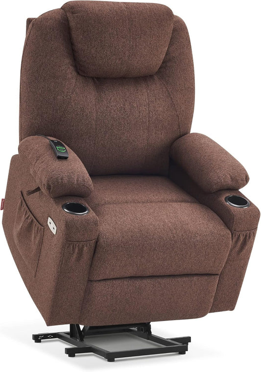 Large Power Lift Recliner Chair Sofa with Massage and Heat for Big and Tall Elderly People, 3 Positions and USB Ports, Extended Footrest, Fabric 7516 (Large, Coffee)-0
