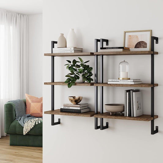 Rustic Wall-Mounted Bookcase with Industrial Frame-0