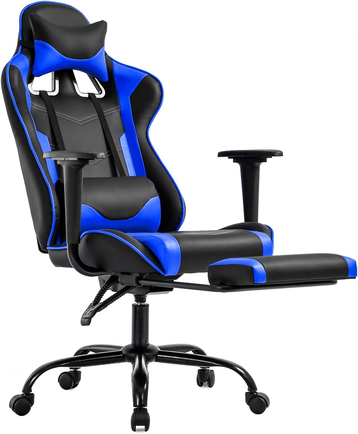 Gaming Chair with Footrest,Ergonomic Office Chair,Adjustable Swivel Desk Chair,Reclining Computer Lumbar Support and Headrest,Racing Style Video Gamer (Blue)-0