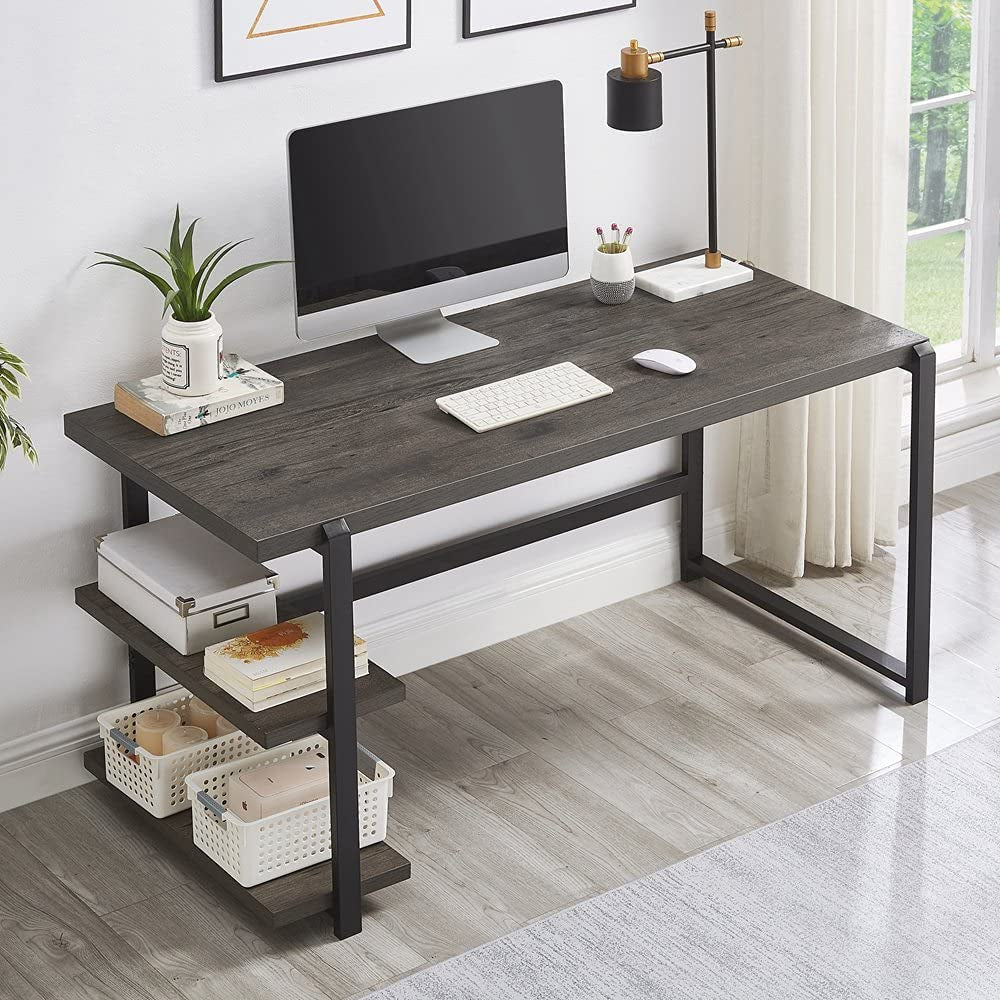 Rustic Industrial Computer Desk with Shelves-0
