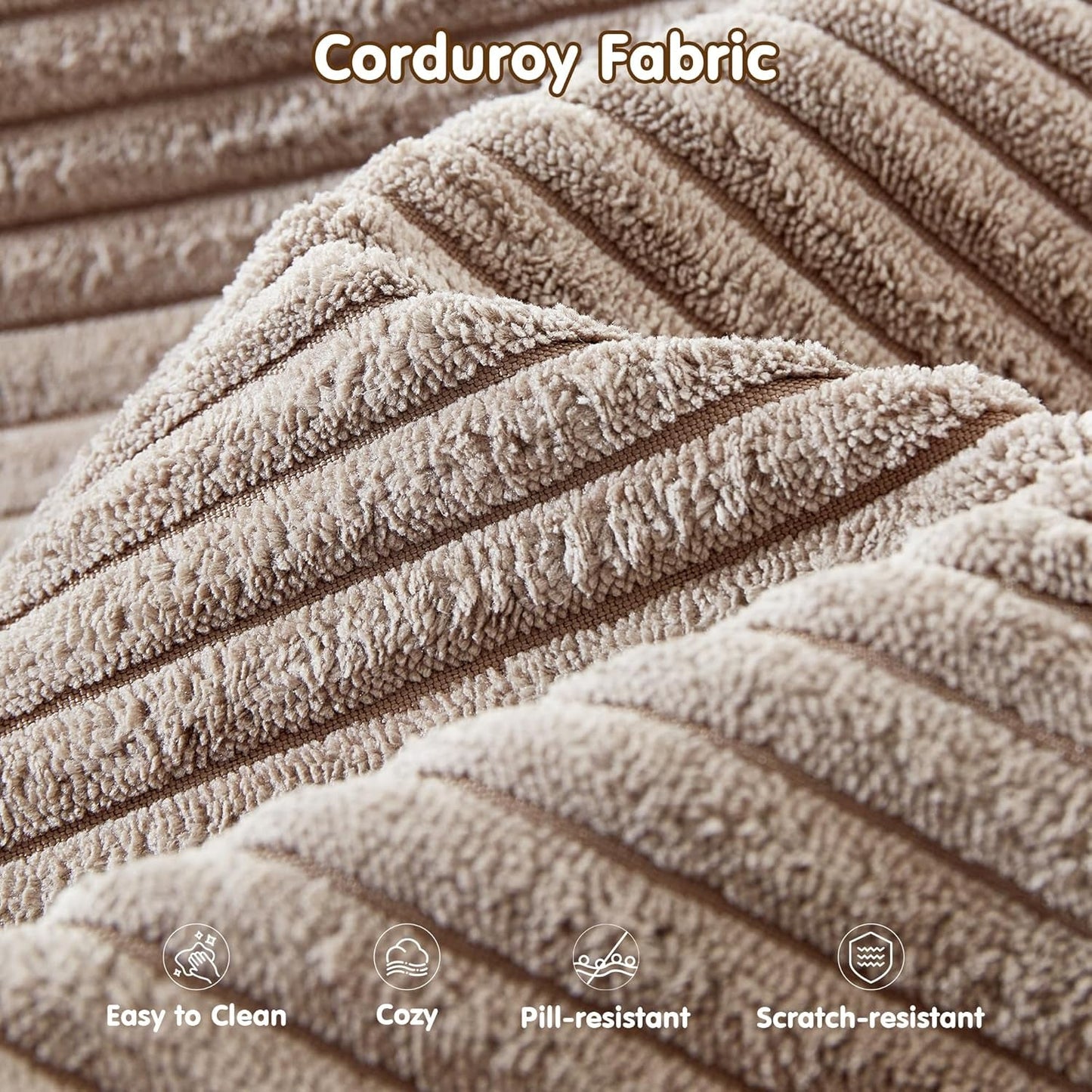 104" Cloud Sectionl Couch with L-Shpe Chise,Modern Modulr Sof with Deep Set, Upholstered Couches for Living Room Bedroom,No ssembly Required, Cmel (Corduroy Fbric)-4