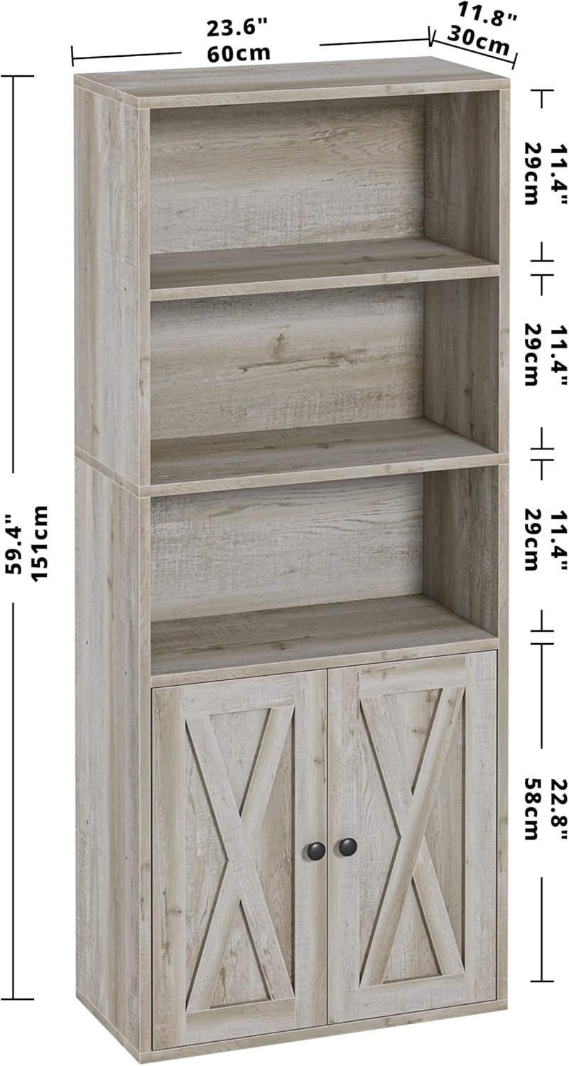 Industrial Bookshelves and Bookcases with Doors 11.8 in Depth Floor Standing 5 Shelf Display Storage Shelves Bookcase Home Decor Furniture for Home, Office, Living Room, Bedroom-2