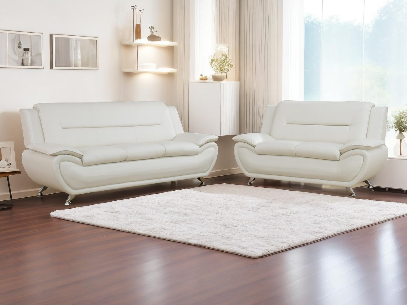 Leather 2 Piece Sofa Set, Sectional Couch, Modern Sofa for Living Room, Bedroom - B-Creamy White-0