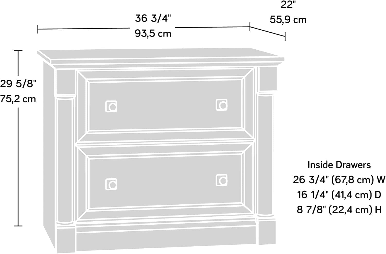 Palladia 2 Drawer File Cabinet, Lateral Filing Cabinets for Home Office, Hanging File Folders Organizer, Interlocking Drawers, in Glacier Oak Finish-2