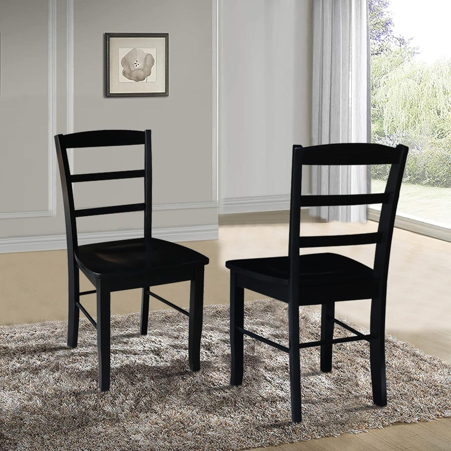 International Concepts Pair of Madrid Ladderback Chairs, Black-1