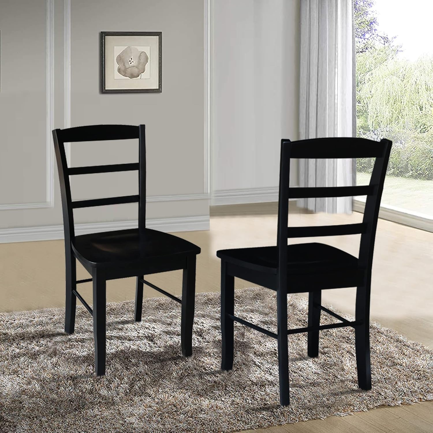 International Concepts Pair of Madrid Ladderback Chairs, Black-1