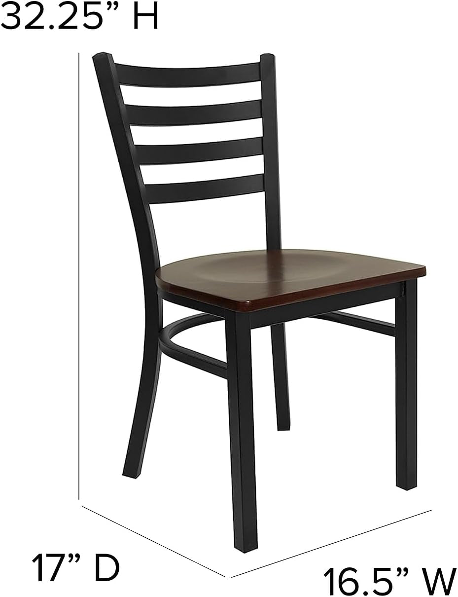2 Pack HERCULES Series Black Ladder Back Metal Restaurant Chair - Mahogany Wood Seat-2
