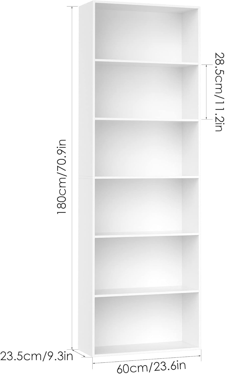 6-Tier Open Bookcase and Bookshelf, Freestanding Display Storage Shelves Tall Bookcase for Bedroom, Living Room and Office, White-2
