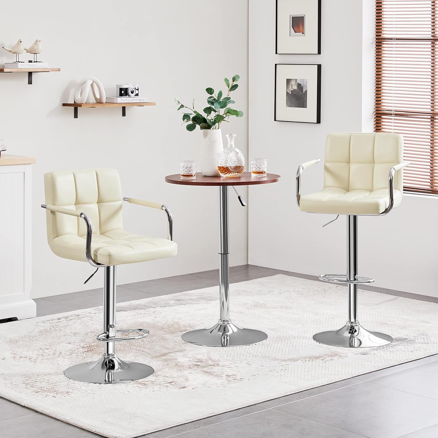 Beige Tall Adjustable Swivel Bar Stools (Set)-0