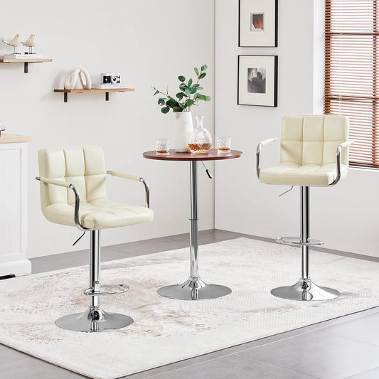 Beige Tall Adjustable Swivel Bar Stools (Set)-0