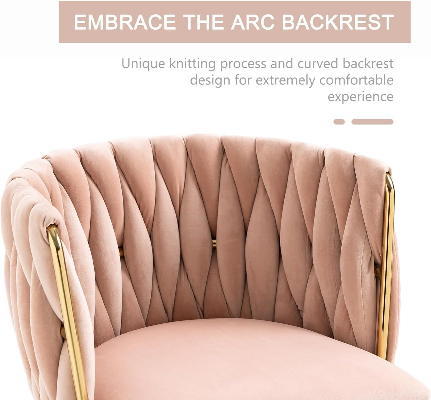 Velvet Dining Chairs Set of 4, Upholstered Dining Room Chairs with Gold Metal Legs, Luxury Tufted Dining Chairs for Living Room, Bedroom, Kitchen (Pink)-4