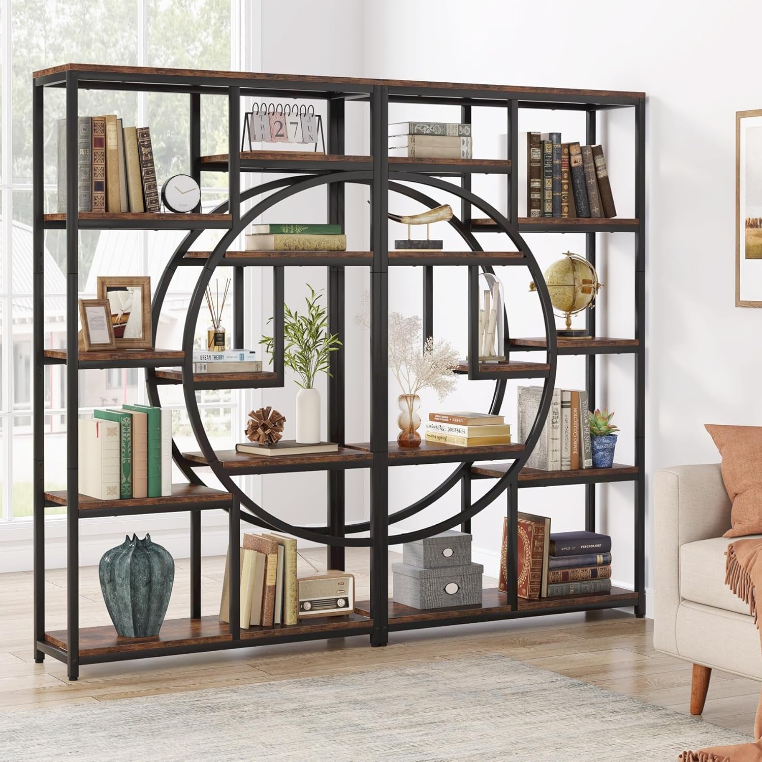 Bookshelf Industrial 5 Tier Etagere Bookcase, Freestanding Tall Bookshelves Display Shelf Storage Organizer with 9-Open Storage Shelf for Living Room, Bedroom-3
