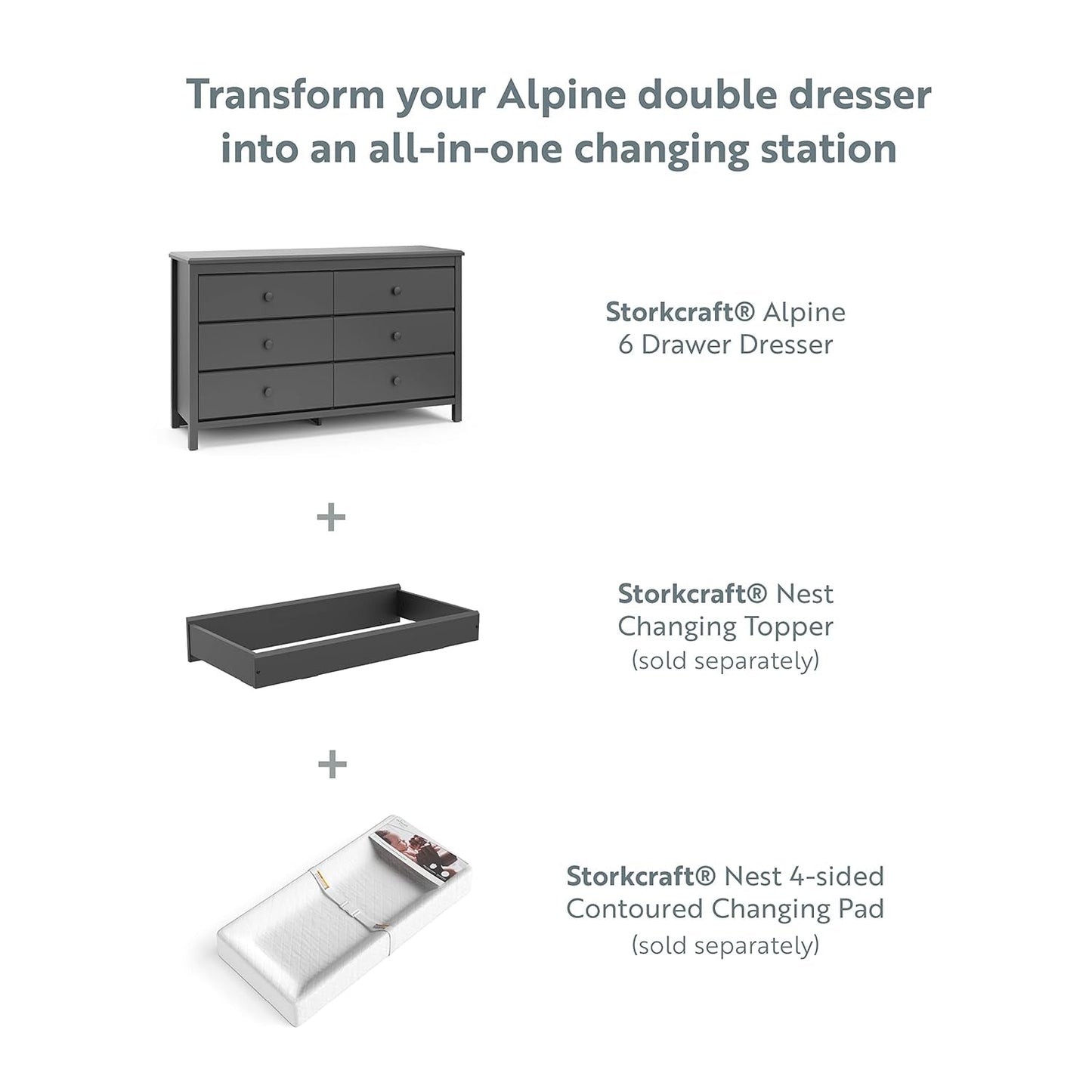 Alpine 6 Drawer Double Dresser (Gray) – GREENGUARD Gold Certified, Dresser for Nursery, 6 Drawer Dresser, Kids Dresser, Nursery Dresser Drawer Organizer, Chest of Drawers-4