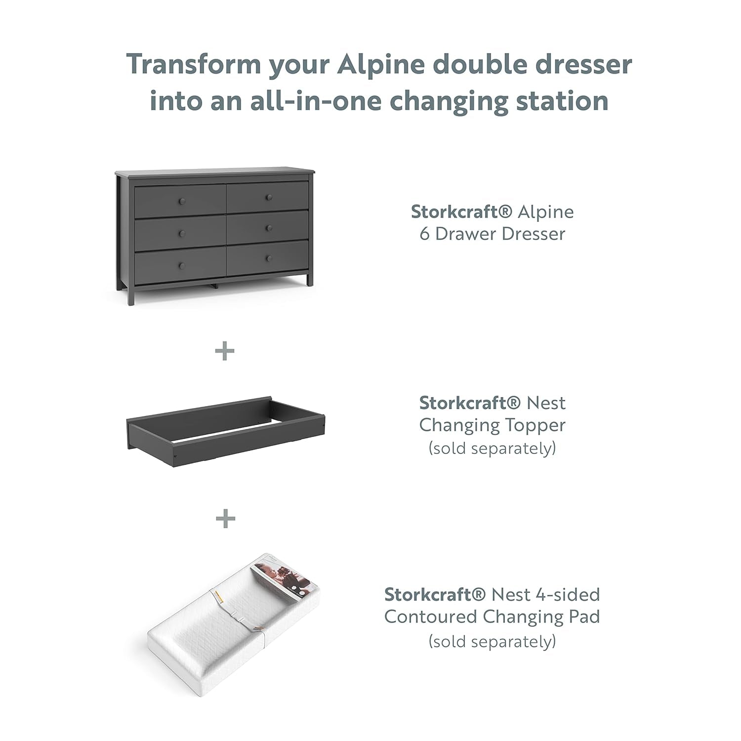 Alpine 6 Drawer Double Dresser (Gray) – GREENGUARD Gold Certified, Dresser for Nursery, 6 Drawer Dresser, Kids Dresser, Nursery Dresser Drawer Organizer, Chest of Drawers-4