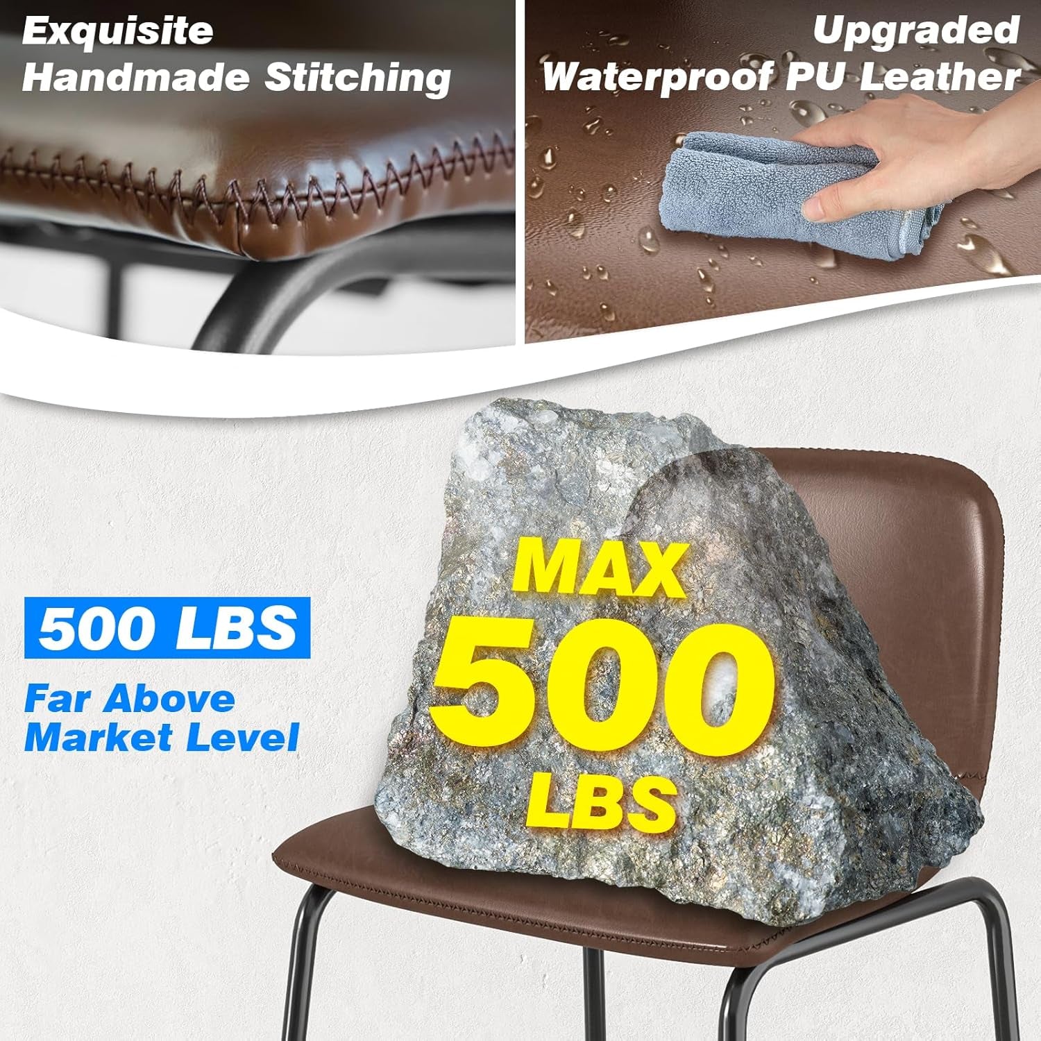 Pu Faux Leather Bar Stools Set of 2, Industrial Pub Barstools with Back and Footrest, Modern Armless Bar Height Stool Chairs (Brown, 30" Barstool X2)-3
