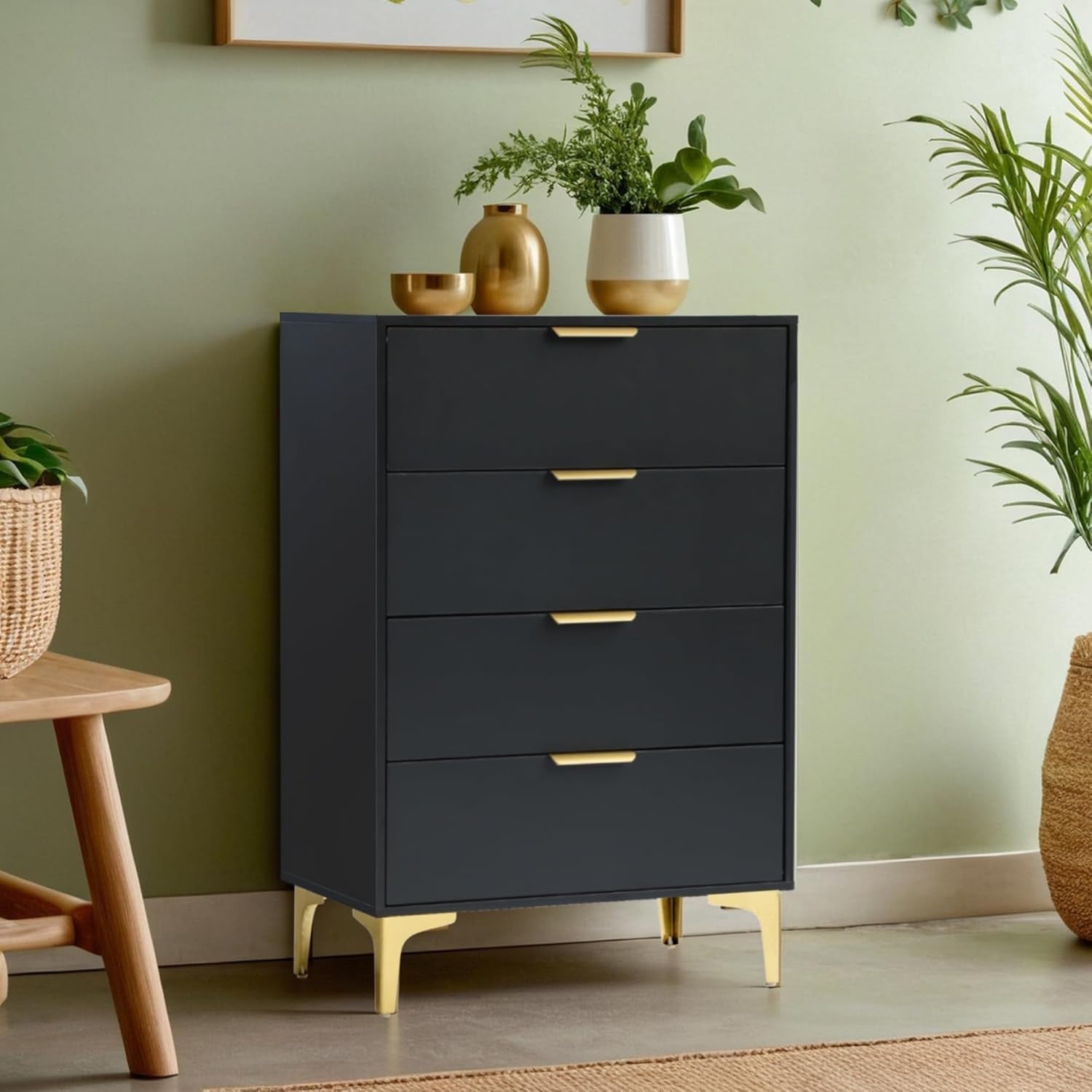 Dresser for Bedroom with 4 Drawers, Wood Chest of Drawers, Dresser Storage Cabinet, 4 Drawer Dresser for Bedroom, Living Room, Entryway, Cloakroom (Black)-0