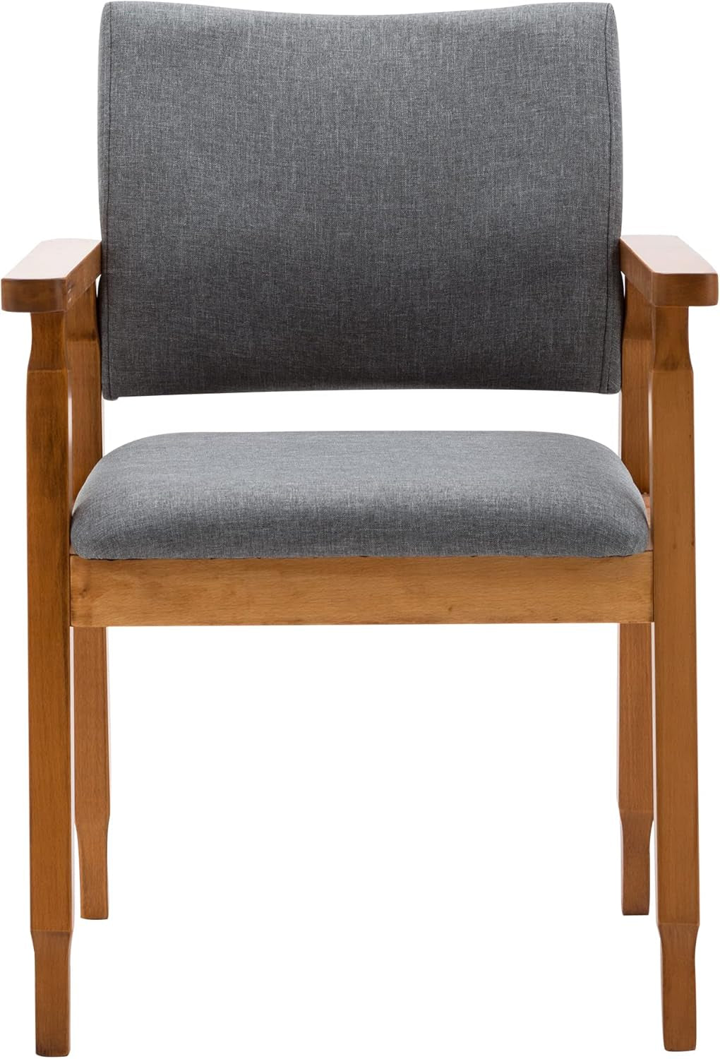 Set of 2 Mid Century Modern Walnut Dining Chairs Wood Arm Grey Fabric Kitchen Cafe Living Room Decor Furniture-3