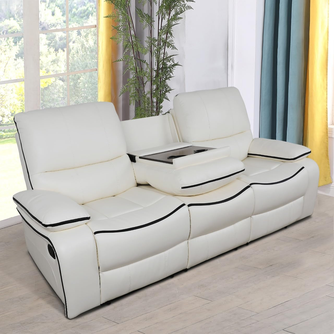 Reclining Sofa Set, Faux Leather Recliner Sofa Recliner Couch Double Recliner Loveseat Recliner Chair, Sofa for Living Room/Home Theater Seating/Office (Sofa)-0
