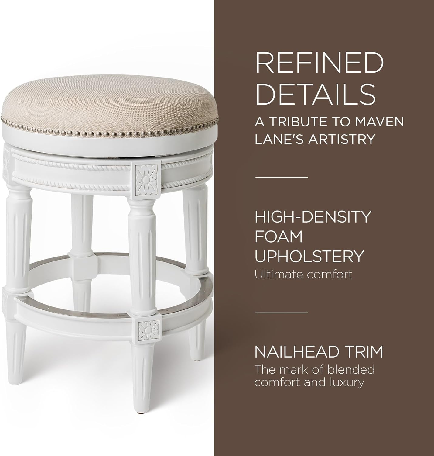 Pullman 26 Inch Tall Backless Alabaster White Finish Counter Height Upholstered Barstool with Cream Fabric Cushion Seat-4