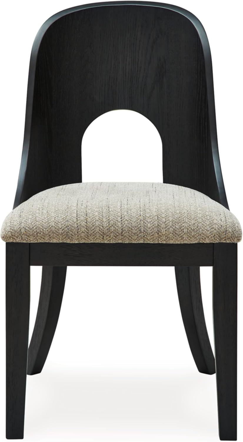Rowanbeck Contemporary Armless Herringbone Upholstered Dining Chair, Set of 2, Black & Light Gray-3