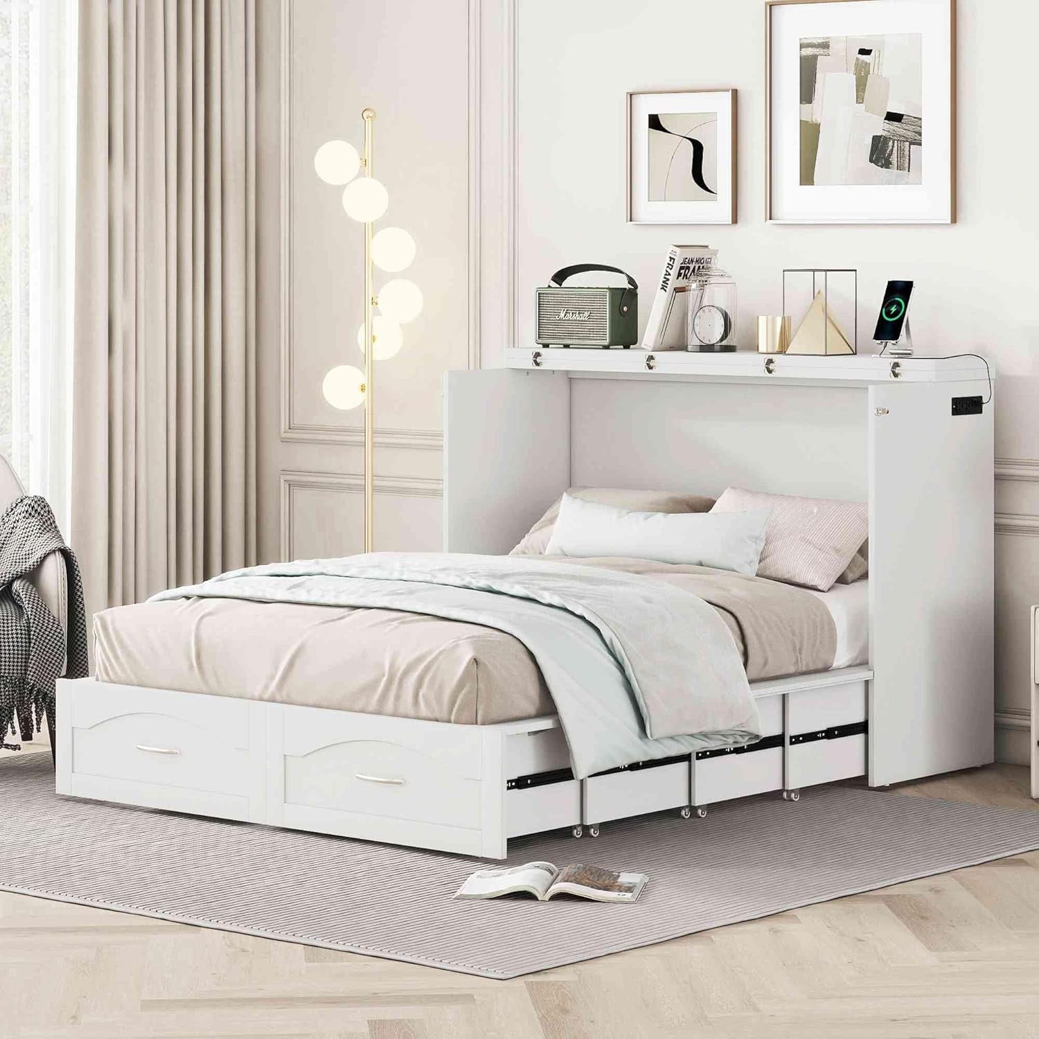 Foldable Full Size Murphy Bed with Wardrobe and Desk-6