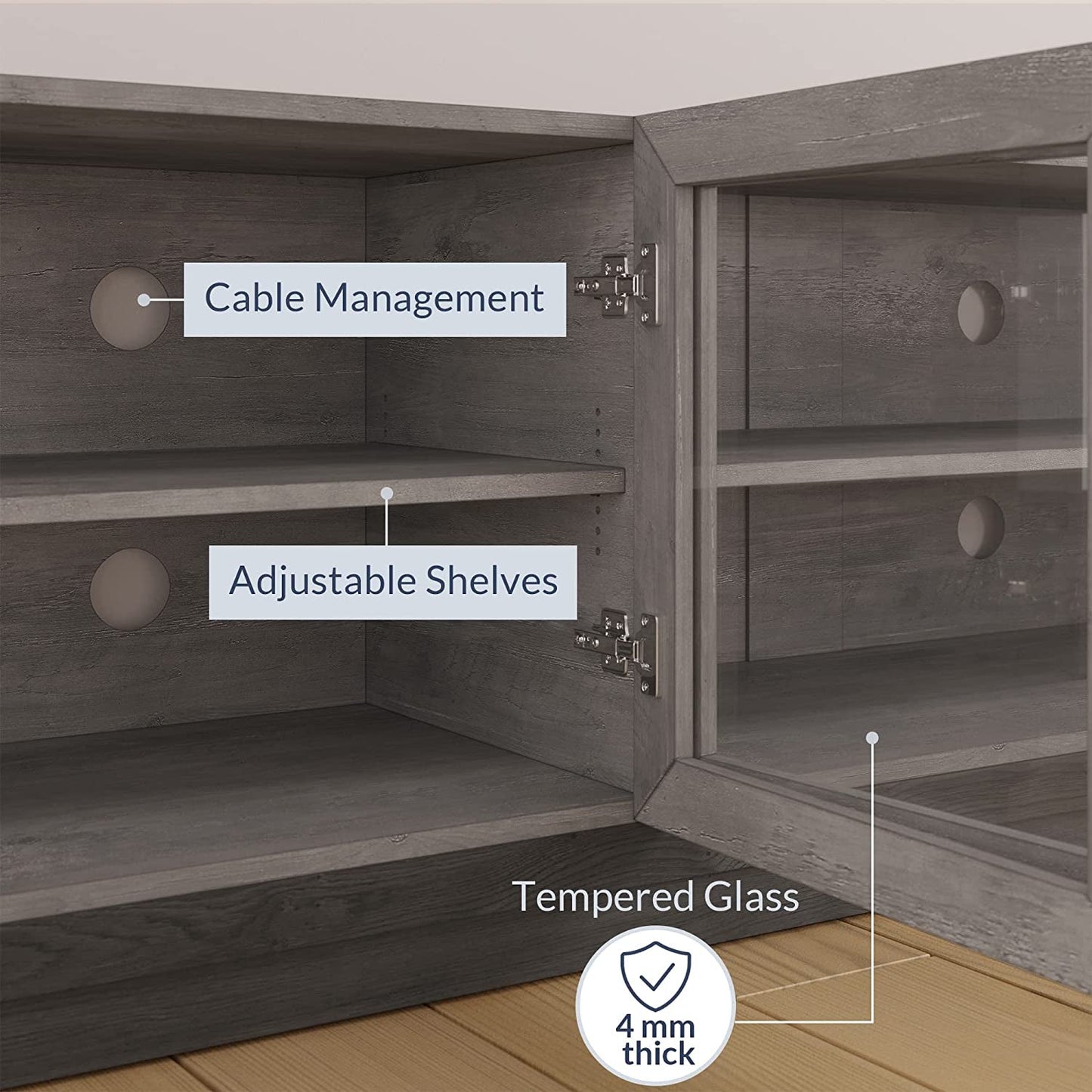 Modern TV Cabinet & Entertainment Center with Shelves, Wood Storage Cabinet-3