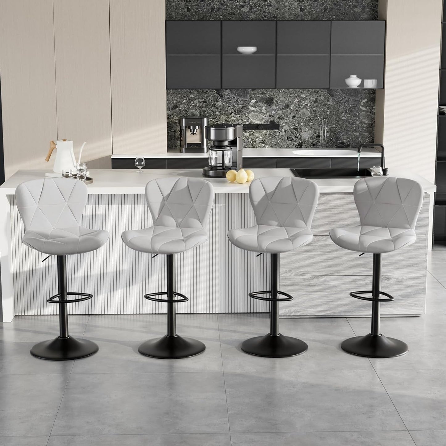 Bar Stools Set of 2,Counter Height Barstools with Backs Faux Leather Kitchen Island Bar Chair, Light Grey-4