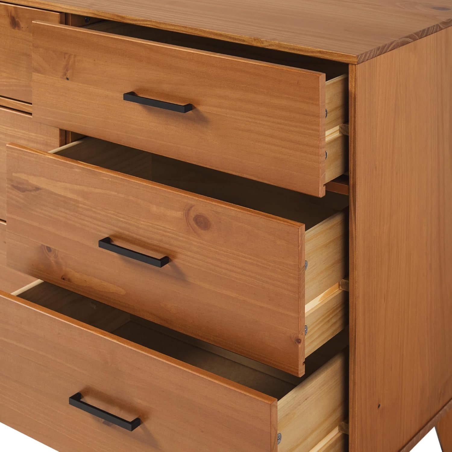 Walker Edision Modern Solid Pine Wood 6-Drawer Dresser with Metal Handles and Generous Storage Space, Caramel Finish-4