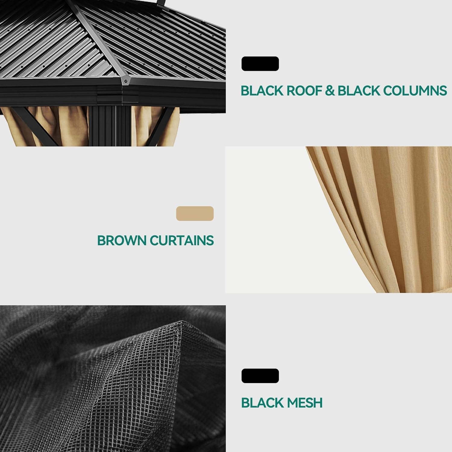 12x16 Hardtop Gazebo with Netting Curtains Brown-3