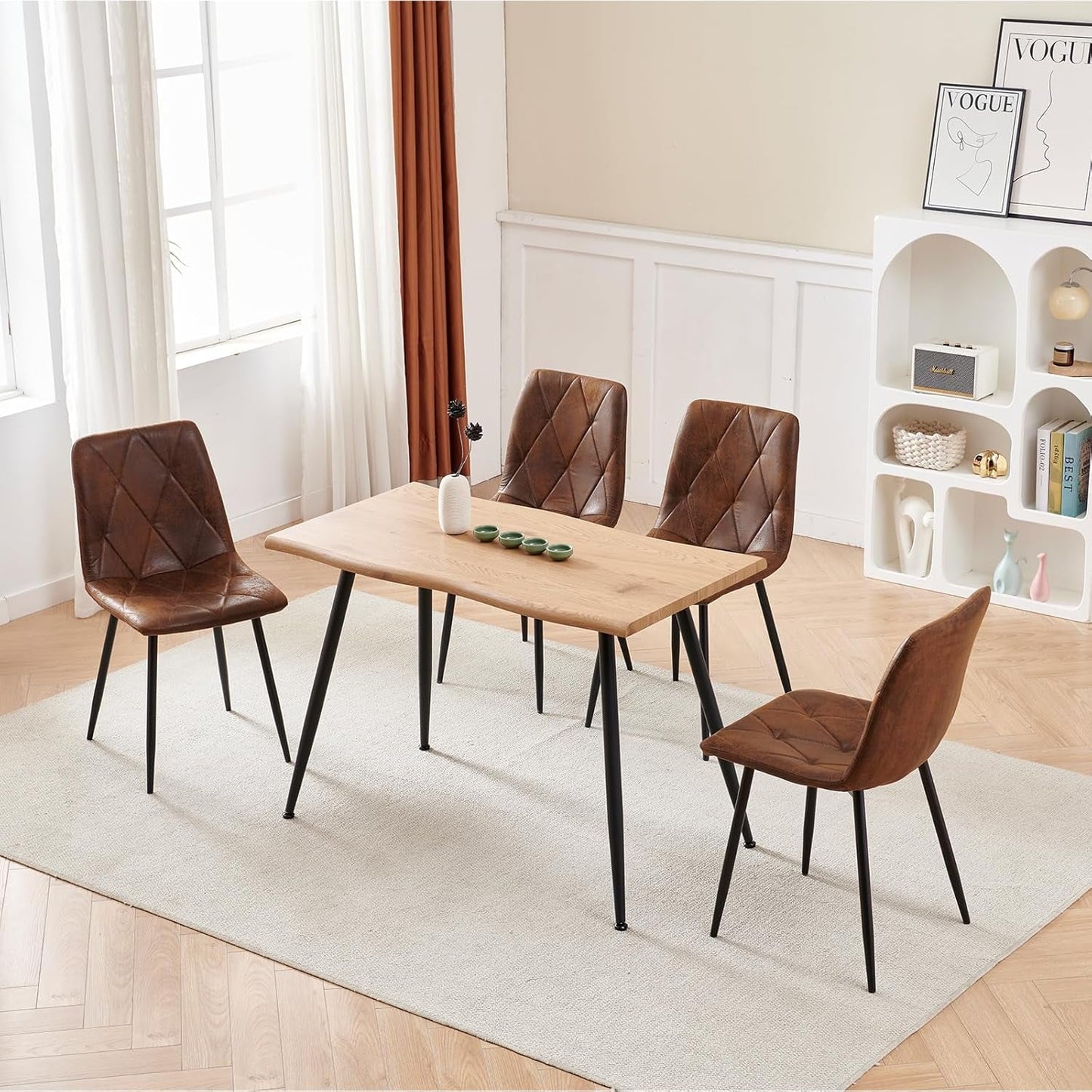 4 Set of Dining Chairs, Metal Frame Dining Chair for Kitchen Room,Technology Cloth Seat Chair for Living Room, Bedroom(Brown)-2