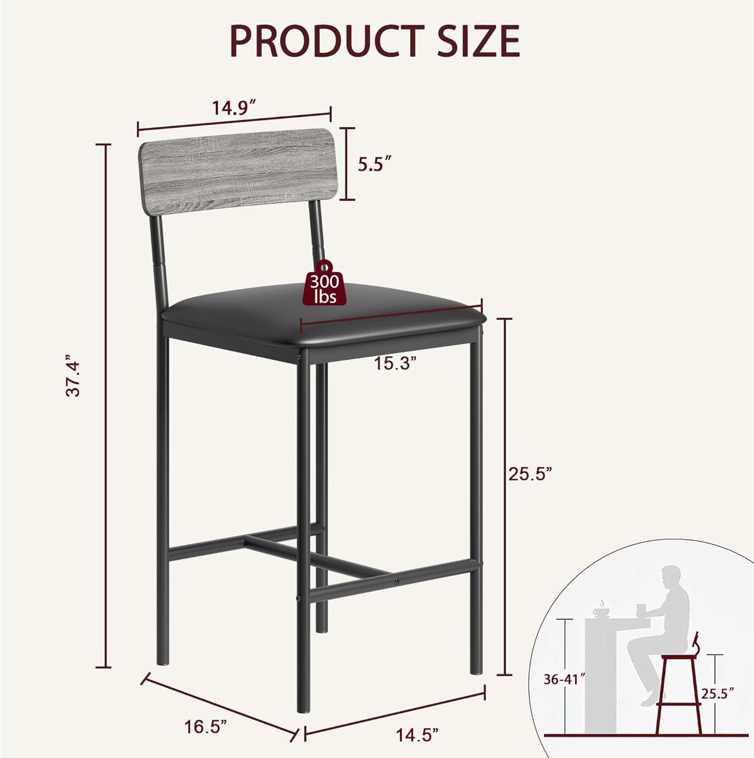 Rustic Gray Upholstered Counter Height Bar Stools (2)-2