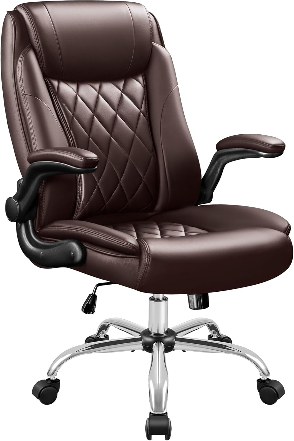 Executive Office Chair, Ergonomic High Back with Adjustable Flip-Up Armrest, Swivel Leather-Papped Seats with Lumbar Support, Brown-0