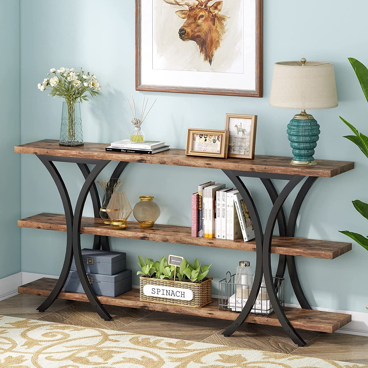 Narrow Console Table with 3 Shelves (Brown)-0