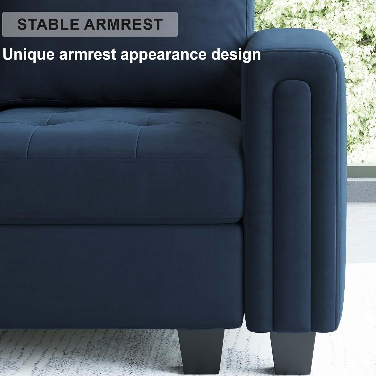 Velvet L Shaped Sofa Couch with Reversible Chaise Convertible Modular Sectional Sofa Set with Storage Ottoman Corner Sofa Set for Living Room Blue-4