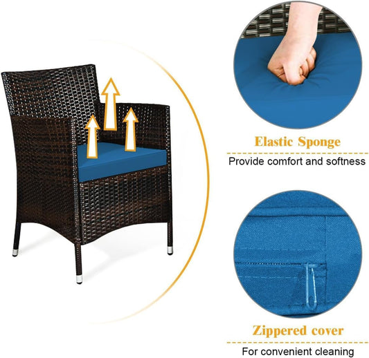 4 Piece Rattan Patio Furniture Set, Sectional Sofa Chair, Wicker Set with Tempered Glass Coffee Table & Thick Cushions, Wicker Patio Set for Garden, Lawn, Poolside, Backyard (Peacock Blue)-1