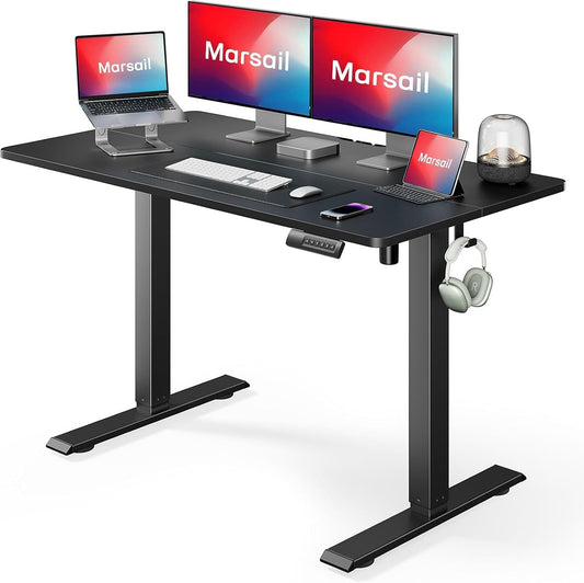 Electric Standing Desk Adjustable Height, 48 X 24 Inch Sit Stand up Desk for Home Office Furniture Computer Desk with 3 Memory Presets, Headphone Hook, Black-0