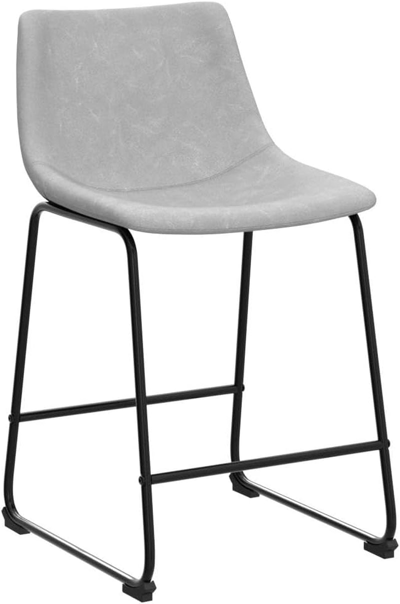 Douglas Urban Industrial Faux Leather Armless Counter Chairs, Set of 2, Grey-3