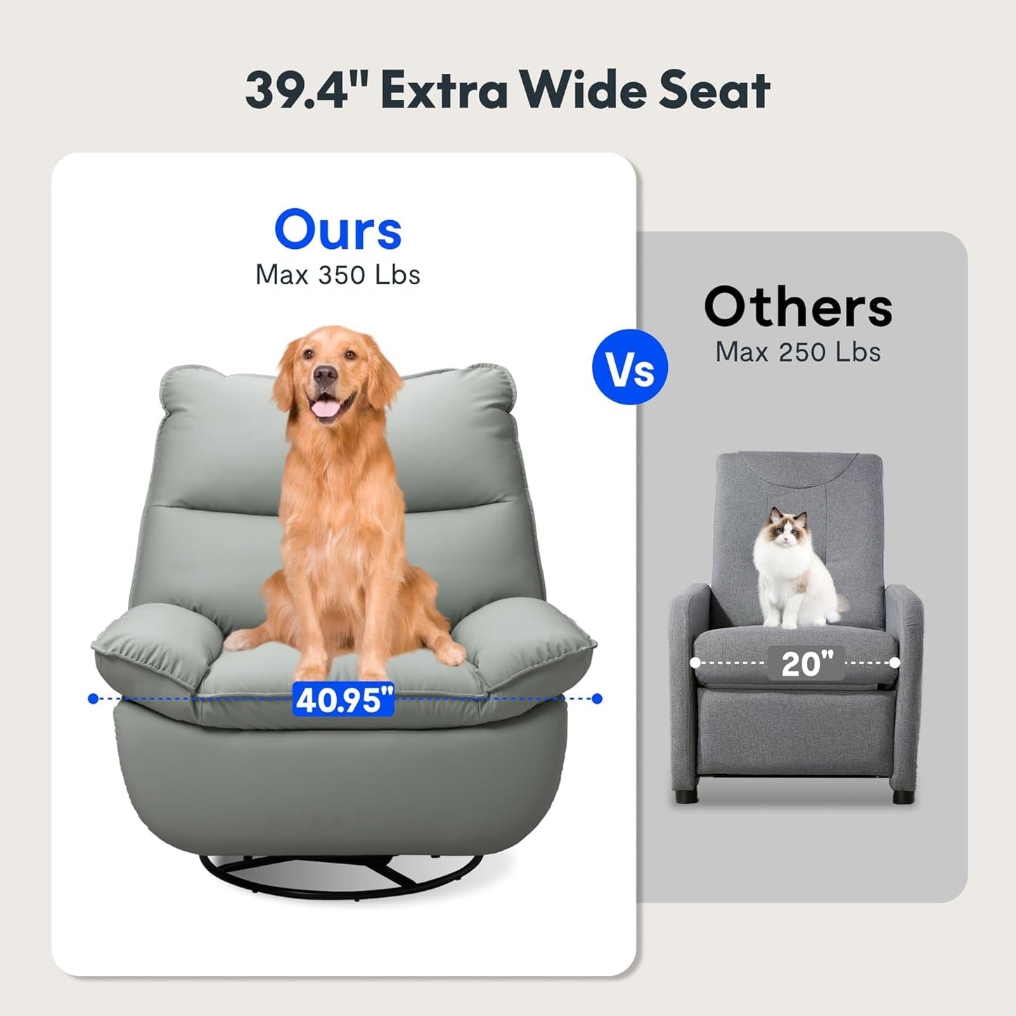 XRC7 Recliner Chair for Adults 350 LBS, Faux Leather Oversized Swivel Rocker Recliner Chair W/Side Pocket, Cross-Legged Armless Recliner Lounge Sofa for Living Room Bedroom, Blue (XC6)-2