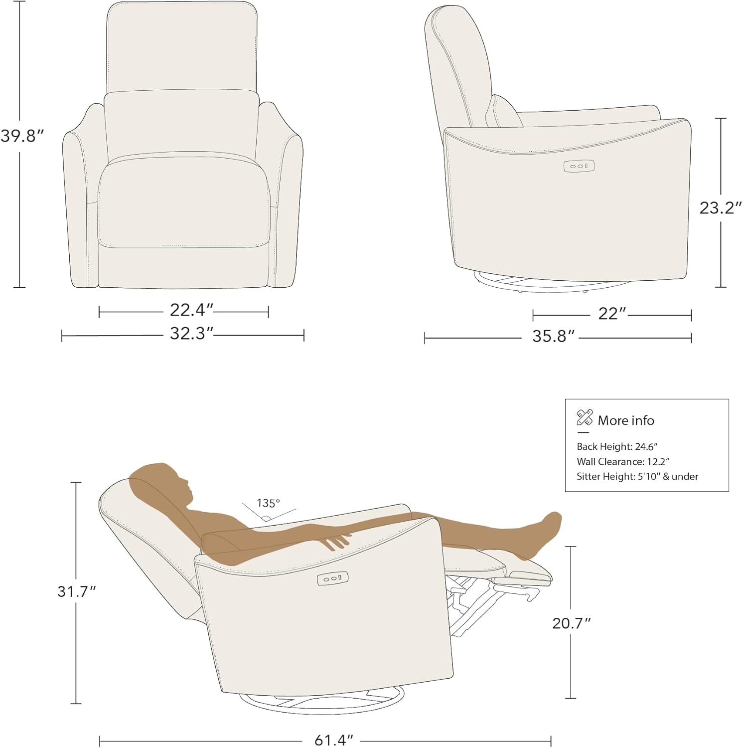 Ink Blue Power Swivel Glider Recliner Chair Nursery Living Room-2