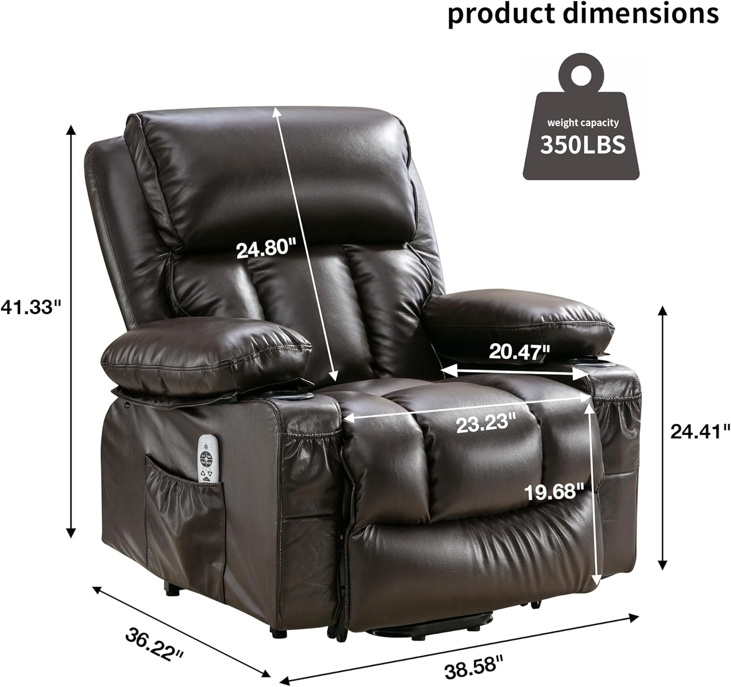 Brown XL Power Lift Recliner Massage Heat Elderly USB-1