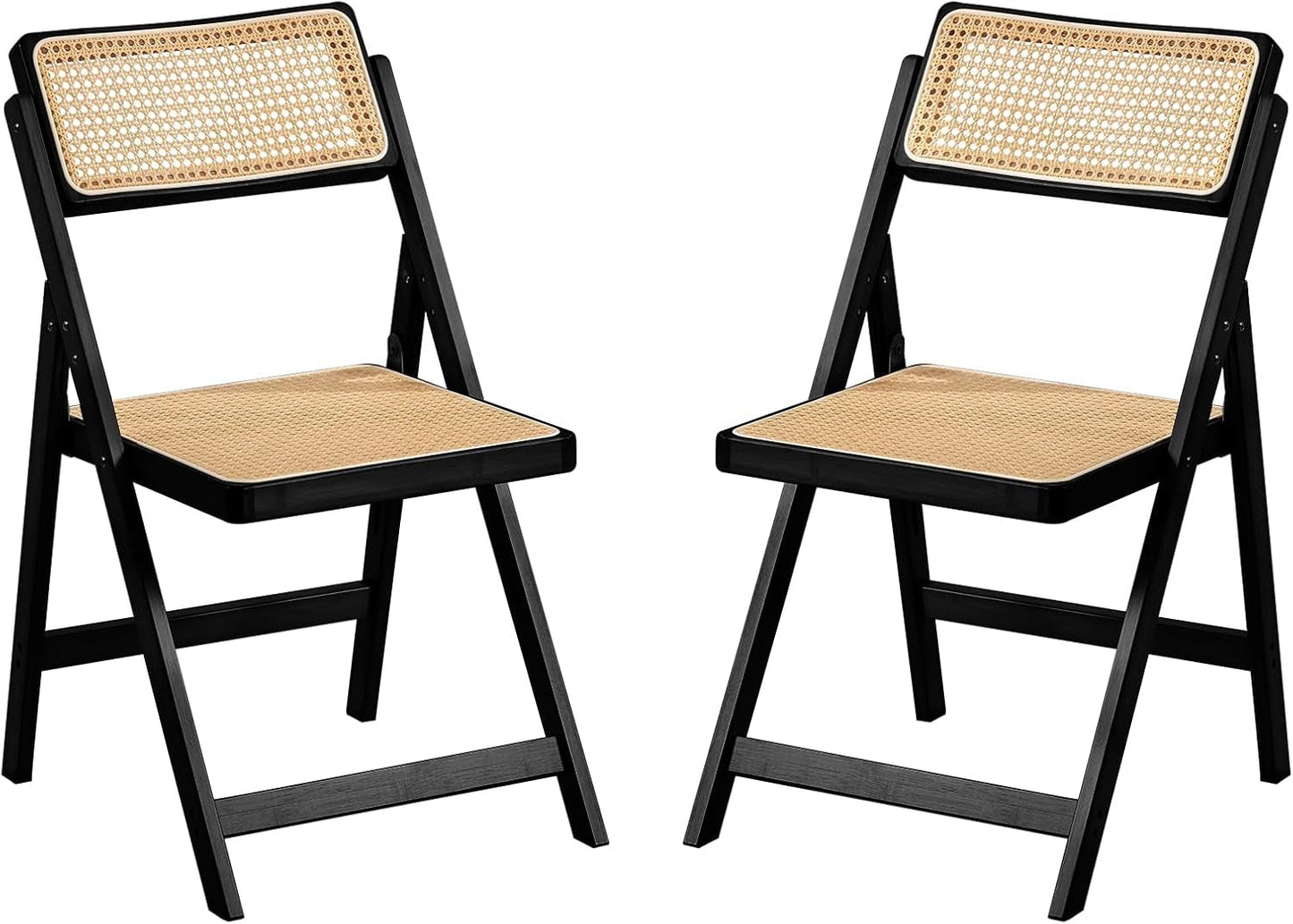 Rattan Folding Chairs, Modern Mid Century Dining Chairs Set of 2, Outdoor Bamboo Chairs for Bedroom Living Room Reading Room Dining Kitchen, Black-0