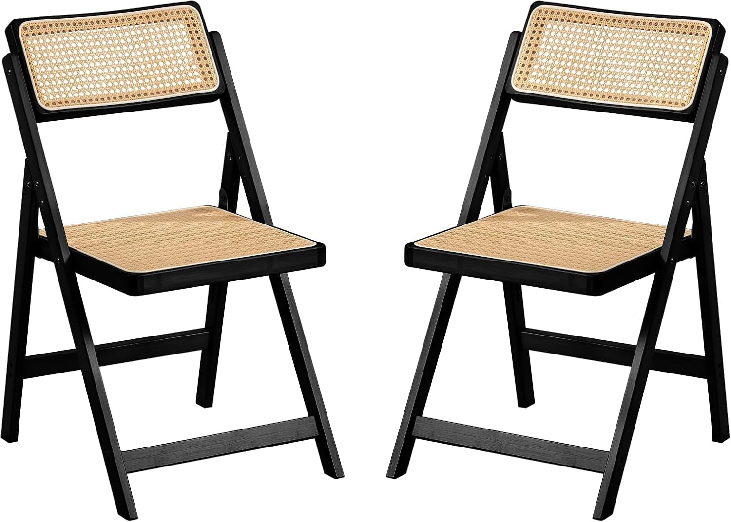 Rattan Folding Chairs, Modern Mid Century Dining Chairs Set of 2, Outdoor Bamboo Chairs for Bedroom Living Room Reading Room Dining Kitchen, Black-0