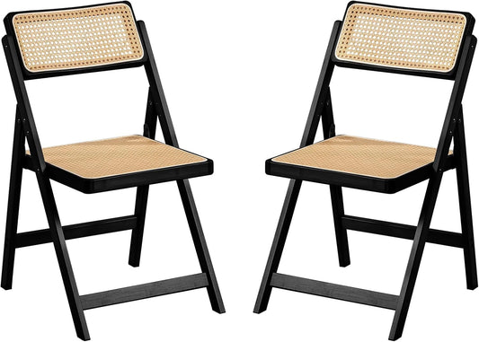Rattan Folding Chairs, Modern Mid Century Dining Chairs Set of 2, Outdoor Bamboo Chairs for Bedroom Living Room Reading Room Dining Kitchen, Black-0