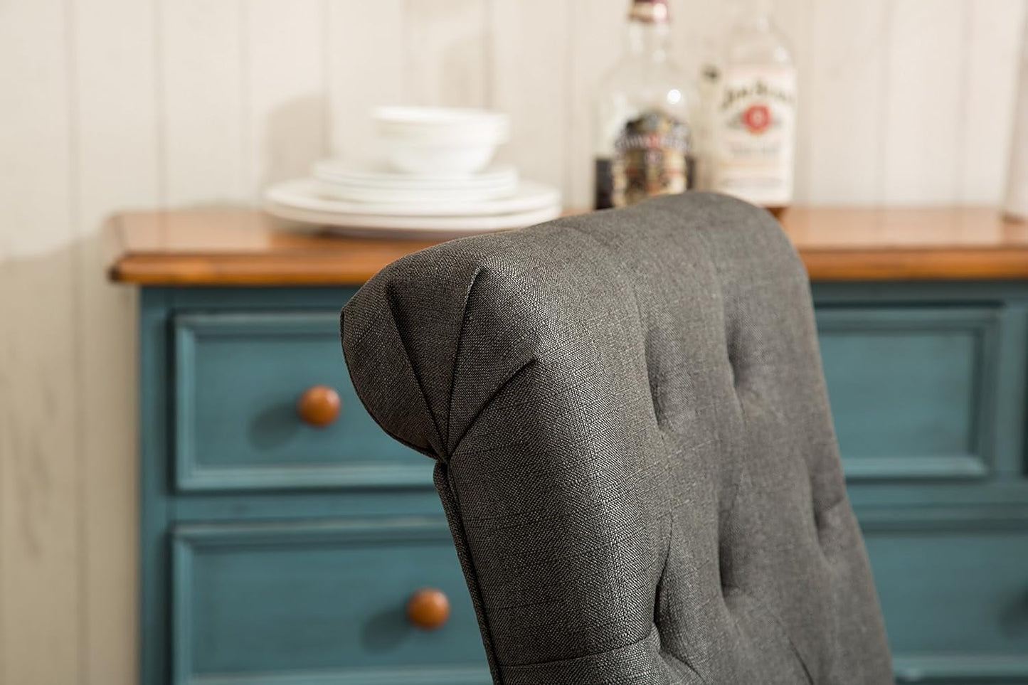 Habit Solid Wood Tufted Parsons Charcoal Dining Chair, Set of 2-3