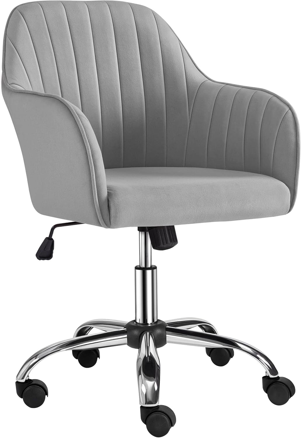 Modern Velvet Desk Chair Vanity Chair Height-Adjustable Swivel Computer Chair for Makeup Room Living Room Bedroom Soft Upholstered Office Chair Light Gray-0